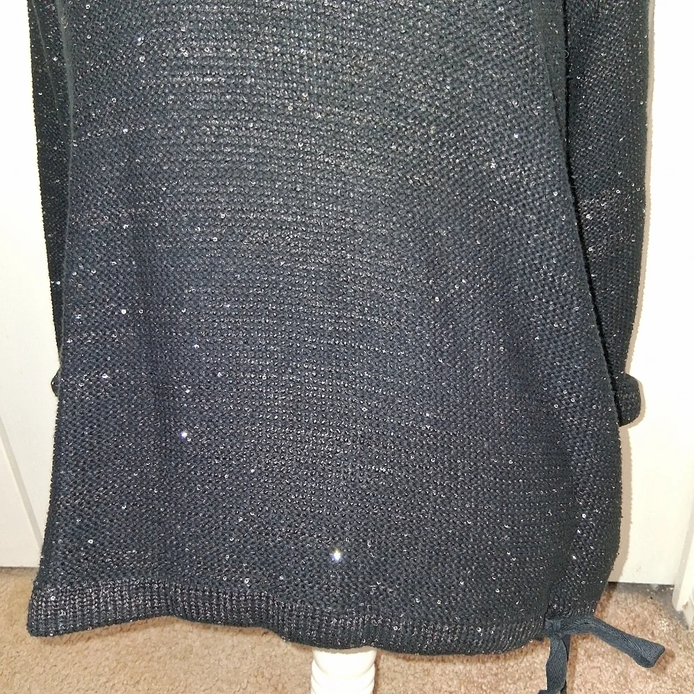 DKNY Jeans Black Sequin Sweater With Bottom Tie Size L